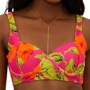BEACH RIOT Tropical Floral Bikini Top - Hot Pink & Orange